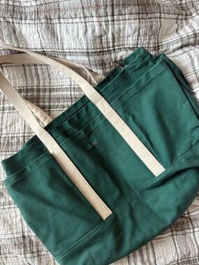 J crew Green Canvas Tote with Natural Webbed Straps
